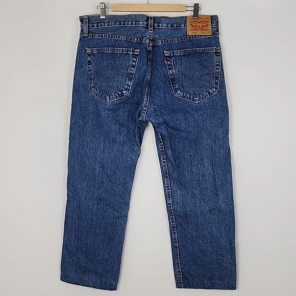 Levi's 505 Men's Blue Wash Denim Jeans Straight Leg Size 36 - Picture 2 of 13